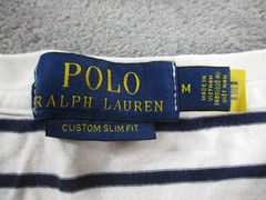 Polo Ralph Lauren Shirt Mens Medium White Navy Striped Custom Slim Fit Logo Tee