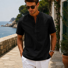 Camisa De Manga Corta Moda Lujo Camiseta Elegante Algodón Linen Para Hombres