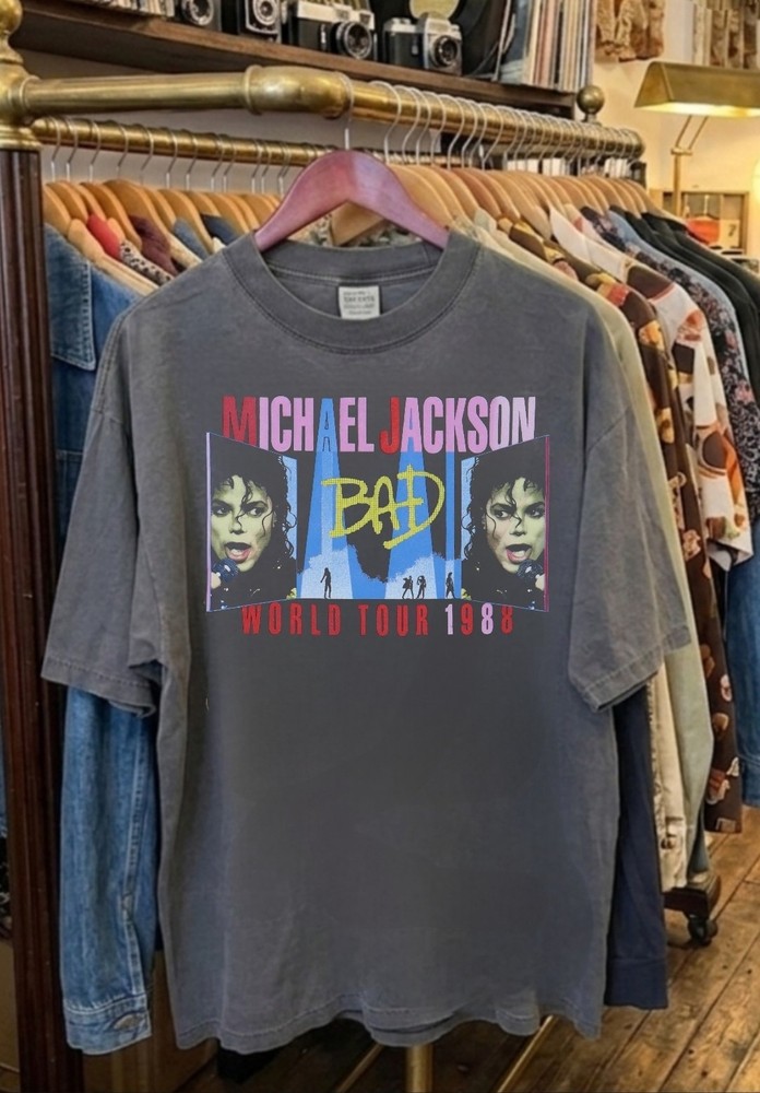 MICHAEL JACKSON BAD TOUR 1988 TOUR ON A SHAKA HEAVYWEIGHT GARMET SHIRT “MODERN”