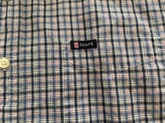 VINTAGE CHAPS XL EASY CARE COLLARED BUTTON UP SHORT SLEEVE SHIRT PLAID BLUE