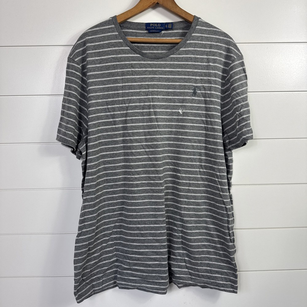 NWT Men’s Polo Ralph Lauren Custom Slim Fit Tee Shirt Gray Stripe Pattern sz XL
