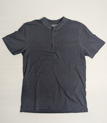 Faherty Henley Shirt Mens Size Large Sunwashed Short Sleeve Organic Cotton Blue