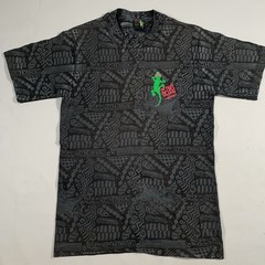 VTG 90s Gecko Hawaii All Over Print T-Shirt Mens Small Black Lizard Surf Skate
