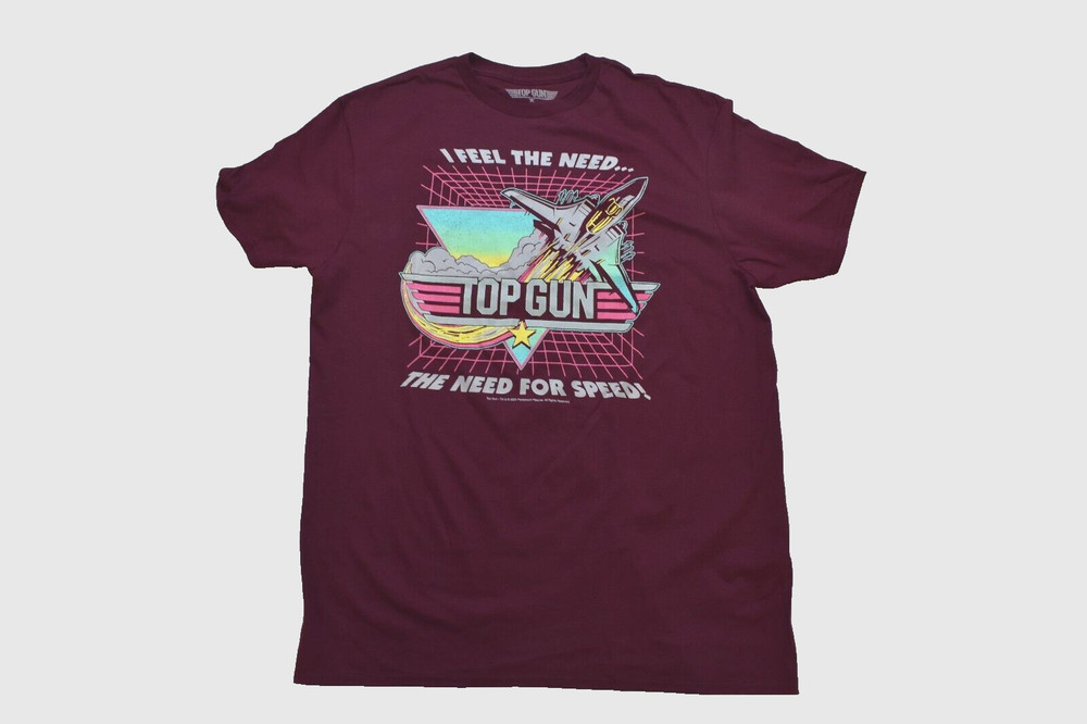 Top Gun Mens I Feel The Need…The Need For Speed! Burgandy Shirt New Large