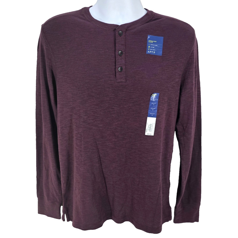Apt. 9 Men’s Premier Flex Long Sleeve Henley Shirt Medium Burgundy Slub Cotton