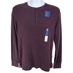 Apt. 9 Men’s Premier Flex Long Sleeve Henley Shirt Medium Burgundy Slub Cotton