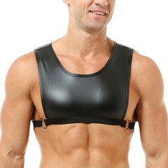 Men’s Elastic Body Chest Harness Mini Vest Faux Leather Crop Tops Sexy Clubwear