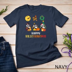 Panda Halloween And Merry Christmas Happy Hallothanksmas T-Shirt Unisex T-shirt