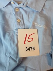 Columbia Men’s Size Large Baby Blue Short Sleeve Polo Shirt – White Stitched