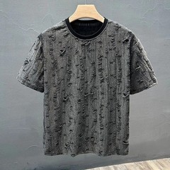 Men Luxury Fashion Trendy Loose Fit Ripped Hole Summer Casual Streetwear T-Shirt