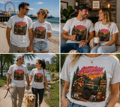 Adventure Awaits Dog Lover Camping Jeep Off Road Golden Retriever Shirt
