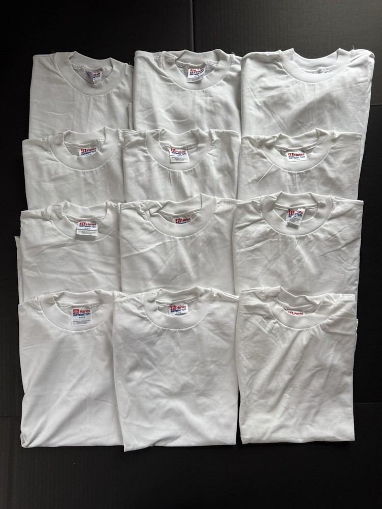 NOS Lot Of 12 Vintage 90s HANES HEAVYWEIGHT Blank WHITE T-Shirts Single Stitch S