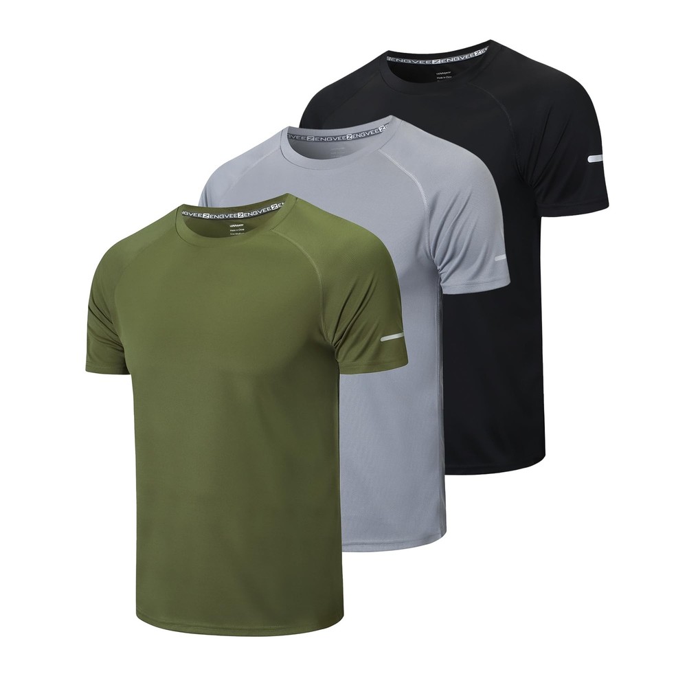 frueo Men’s 3 Pack Sports Compression Shirts Large, 00618 Black Gray Green