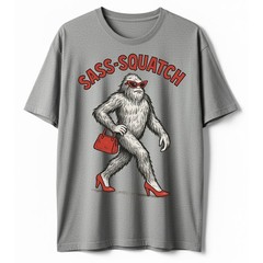 Sass-Squatch Bigfoot In Heels Funny Pun T-Shirt, Retro Novelty Sarcastic Tee