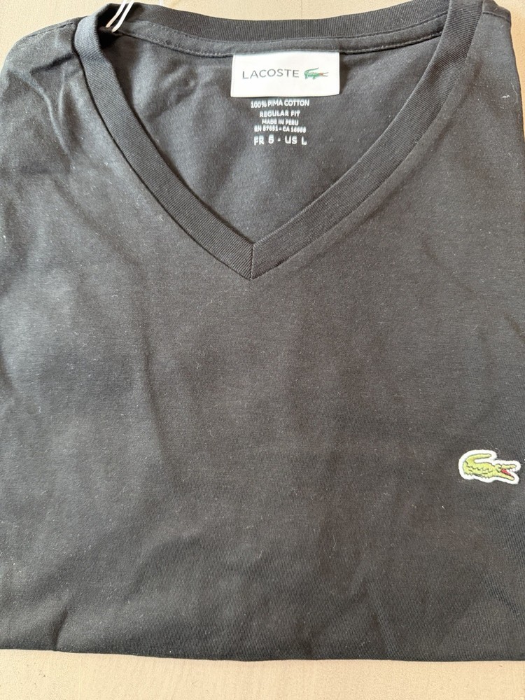 Lacoste TH6710-51 Pima Cotton V-Neck Men’s T-Shirt – Black Size L/ FR 5