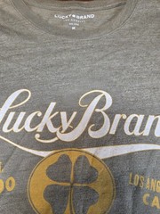 Lucky Brand T-Shirt Mens Medium Green Clover Graphic Tee Soft Tri-Blend Vintage