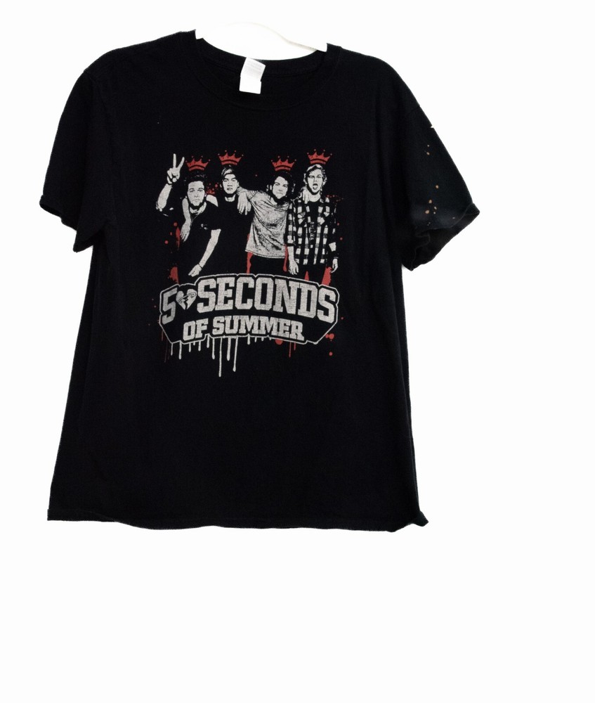 Gildan Mens Black Cotton T-Shirt 5 Second Of Summer Graphic Short Sleeve L