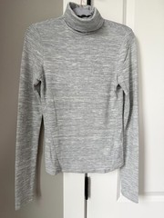 Light Grey Ribbed Turtleneck Sweater Stretch Knit Pullover Long Sleeve Women’s