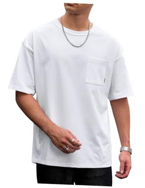 Men’s Oversized Pocket T-Shirt Heavyweight Cotton Summer Short X-Large White