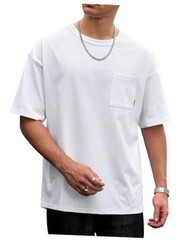 Men’s Oversized Pocket T-Shirt Heavyweight Cotton Summer Short X-Large White