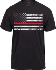 Black Thin Red Line Distressed US American Flag Support Firefighters TRL T-Shirt