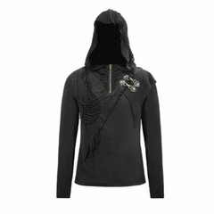 Personality Men’s Gothic Hooded Casual T-shirt Irregular Stitching Slim Fit Tops