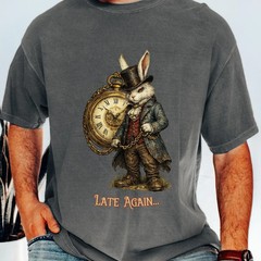 White Rabbit Alice in Wonderland Steam punk Late Again T-shirt