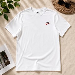 Nike Sportswear Club White Embroidered Logo T-Shirt Men’s Size M 100% Cotton