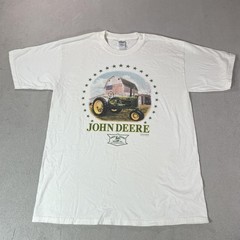 Vintage John Deere Shirt Mens Large White Tractor Farm Patriotic Graphic Gildan