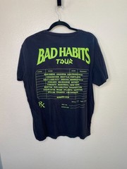 Bad Habits Tour 2019 Graphic T-Shirt Black & Neon Green Unisex Size L Band Tee