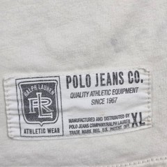 VTG Ralph Lauren Polo Jeans Co Jersey Shirt Men XL Cream Burgundy Logo Spellout
