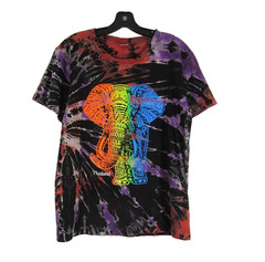 Vintage Y2K Thailand T-Shirt SLIM LRG Elephant AOP Graphic Tie Dye WILD!