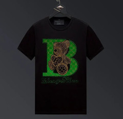 New Men Diamond Fashion Rhinestones Bear Short Sleeve Luxury Black T-Shirt