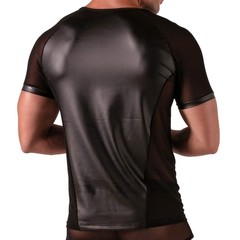 Absolu Male By TOF PARIS Rebel Mesh T-Shirt Crew-Neck Leather Look 1