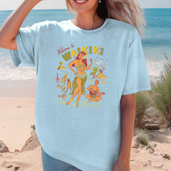 Waikiki Hula Girl T-shirt | Vintage Hawaiian Surf Art Tee, Hawaii Beach Shirt
