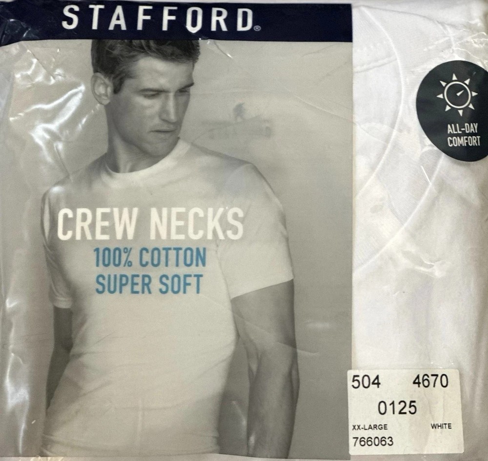 Stafford ONLY 2 SHIRTS Men’s XXL White Crew T-Shirts Super Soft 100% Cotton NEW