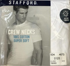 Stafford ONLY 2 SHIRTS Men’s XXL White Crew T-Shirts Super Soft 100% Cotton NEW
