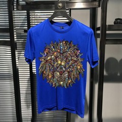 New Fashion Lion Trend Rhinestones Short Sleeve Summer Luxury Men T-Shirt