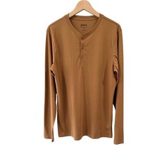 Pact Men’s Softspun Long sleeve Henley shirt S camel organic cotton NWOT