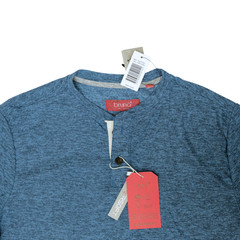 Bruno Milano Mens Long Sleeve Henley Shirt Dark Copenhagen Blue Small Super Soft