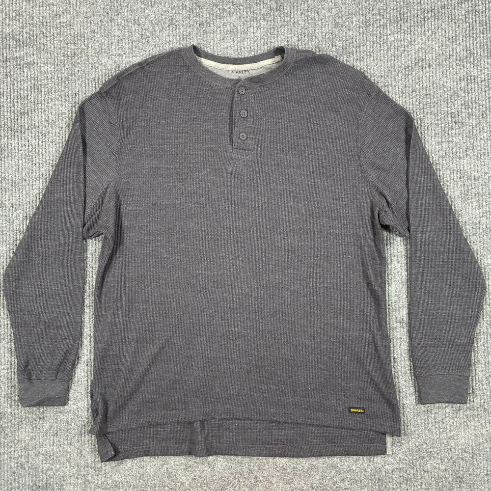 Stanley Mens Size XL Gray Waffle Knit Thermal Henley Long Sleeve Casual Shirt