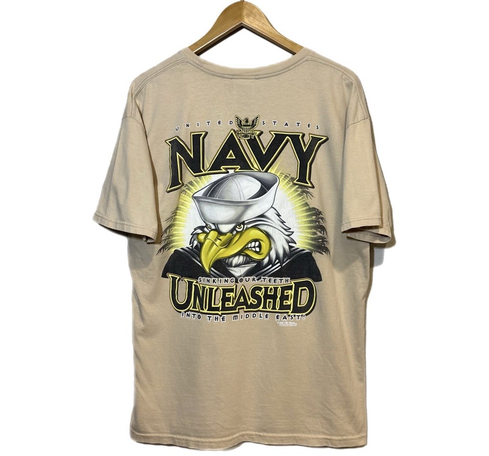 7.62 Design Navy T-Shirt Military Graphic Print Short Sleeve Biege Size Large