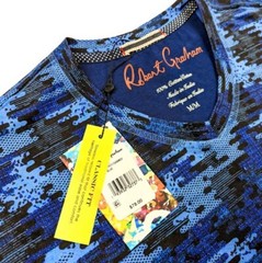 ROBERT GRAHAM Men Digital Camo Graphic Classic Fit V Neck Cotton T Shirt LARGE