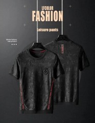 Fashion Camouflage Trend Embroidery Summer Short Sleeve Luxury Men Black T-Shirt
