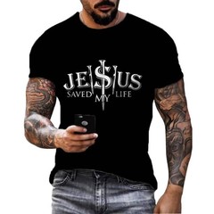T-Shirt Jesus USA American Flag Cross Graphic Christian Short Sleeve Fashion Tee