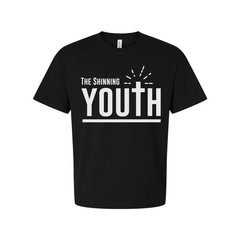 Christian Unisex Youth Tee With Large Typography, Cross Emblem, Sunrise Rays Gra