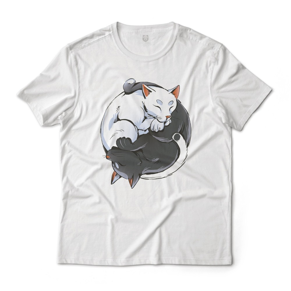 Yin and Yang Cats Monochrome Aesthetic Graphic T-Shirt Lightweight Cotton Tee
