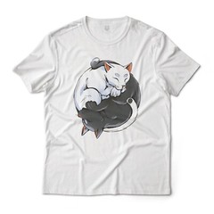 Yin and Yang Cats Monochrome Aesthetic Graphic T-Shirt Lightweight Cotton Tee