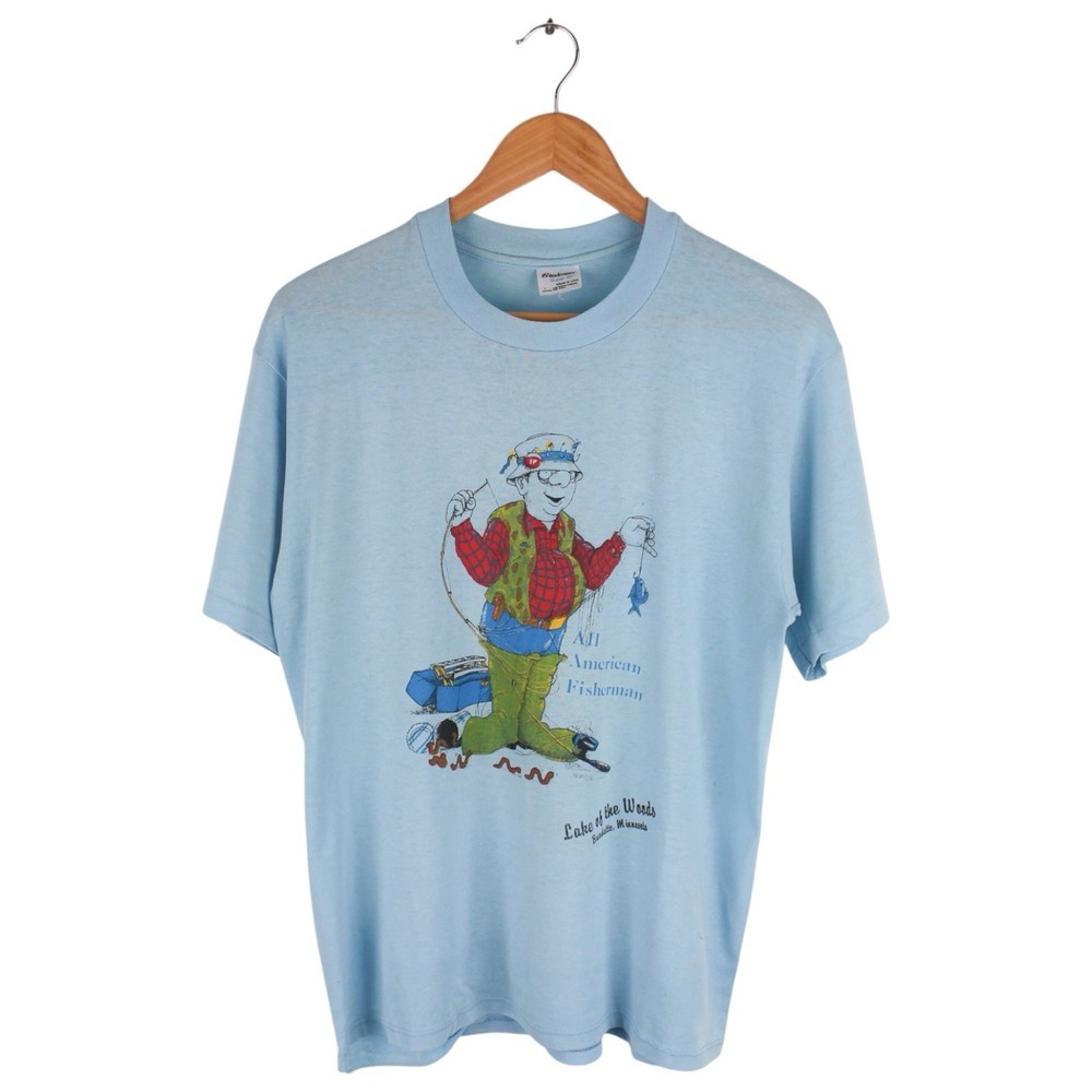Vintage Minnesota All American Fisherman T-Shirt Blue Thin Single Stitch Large