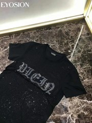 New Fashion Trend Rhinestone Summer Short Sleeve Luxury Men Cotton Black T-Shirt